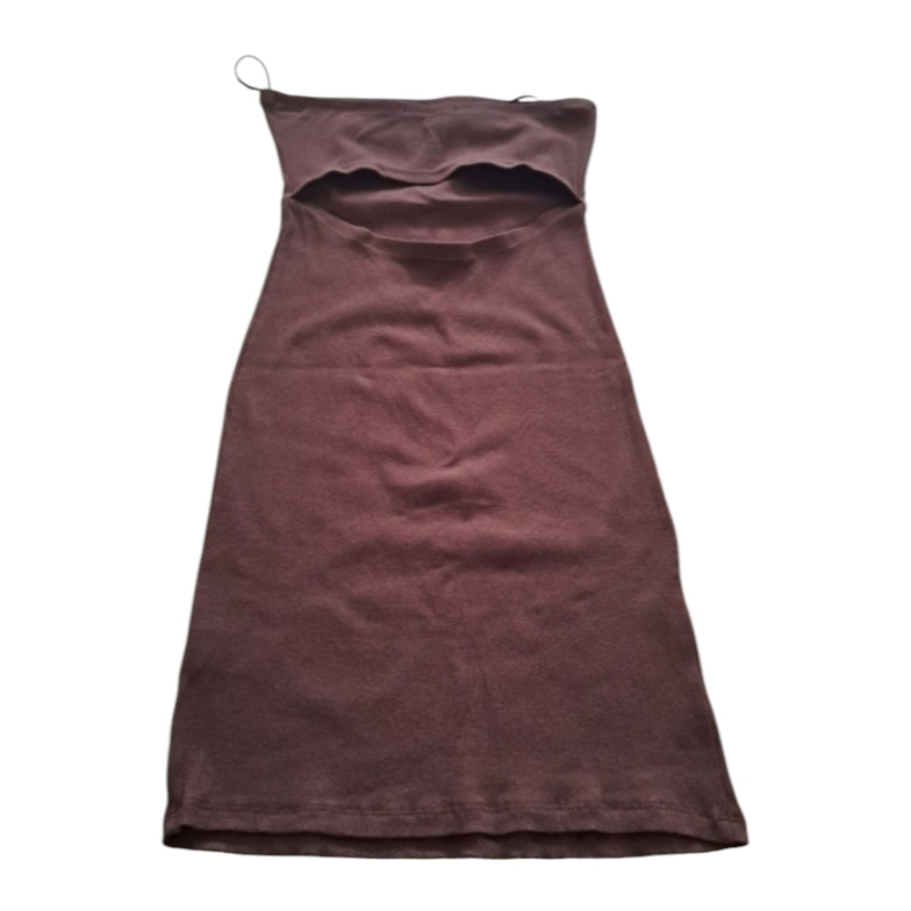 Ambiance Brown Tube Top Mini Stretch Top Dress Peekaboo Front Women Size Small